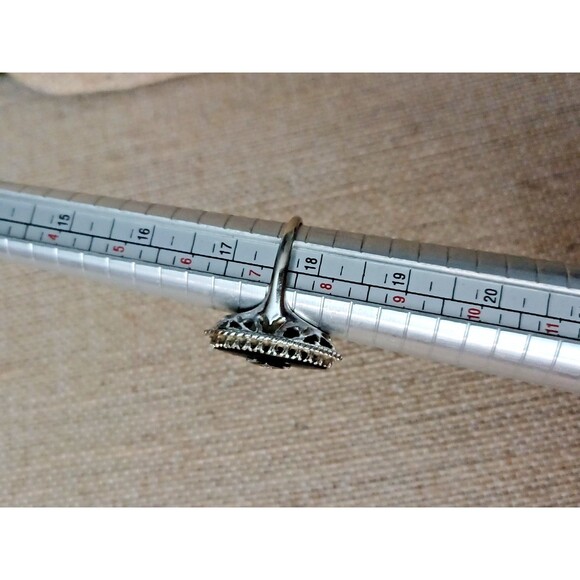 Vintage Onyx Diamond Filigree Ring 10k White Gold Size 7.75 - Picture 8 of 12